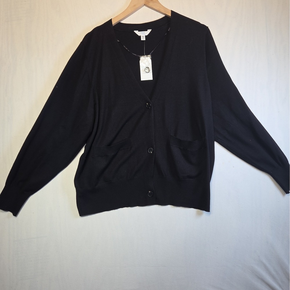 Time and Tru Women's Cardigan XXXL 22 Black Button Front Pockets NWT
